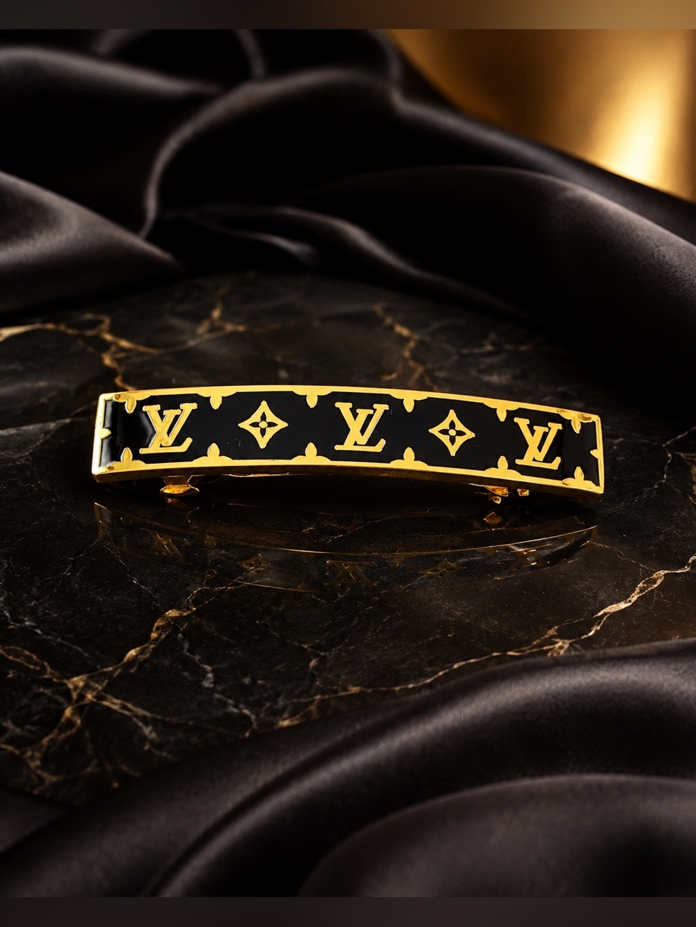 Black & Gold LV Monogram Hair Barrette